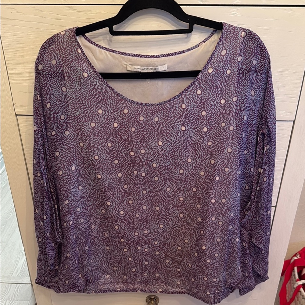Diane Von Furstenberg Purple Relaxed 3/4 Sleeve Blouse